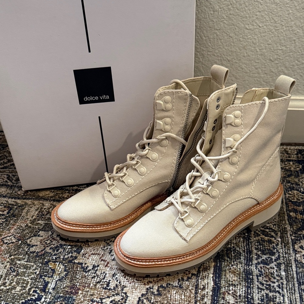 Dolce Vita Whitny Women's Off-White Lace-Up Boots